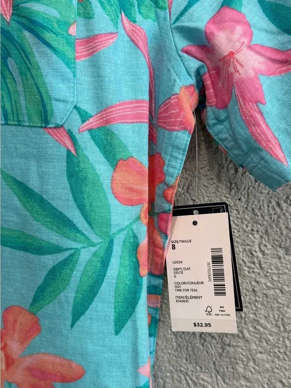 Gymboree Turquoise Button-Down Shirt with Pink and Coral Floral Print